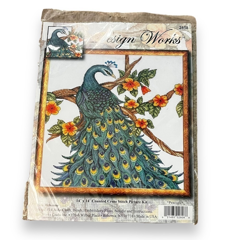 NEW Design Works Counted Cross Stitch Kit #2808 Peacock 14x14 Sealed Package